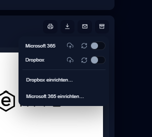 chargeLedger Archiv-Menü mit Cloud-Upload und Automatik-Schalter