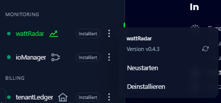 SmartHub App-Verwaltung mit Kontextmenü