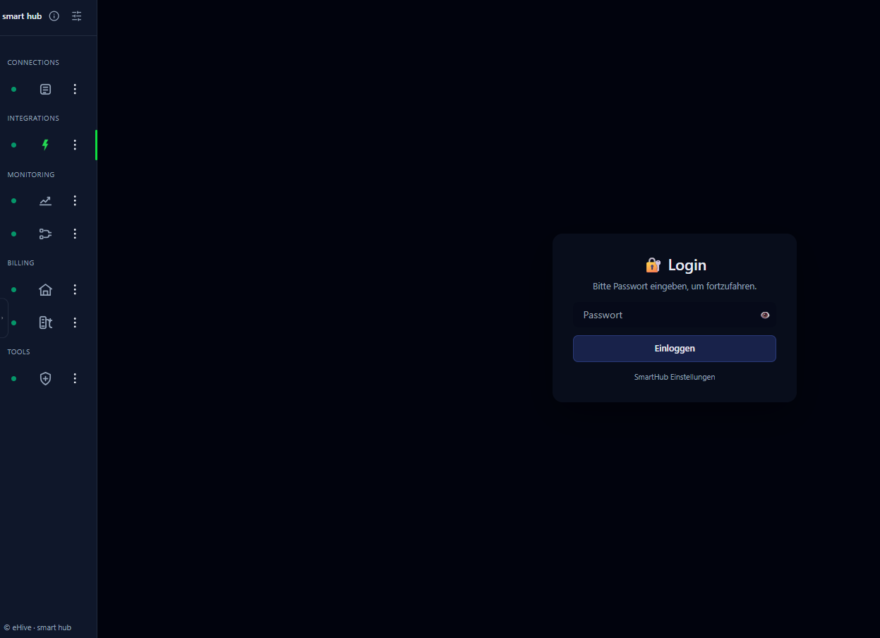 SmartHub Login für die geschützten Einstellungen