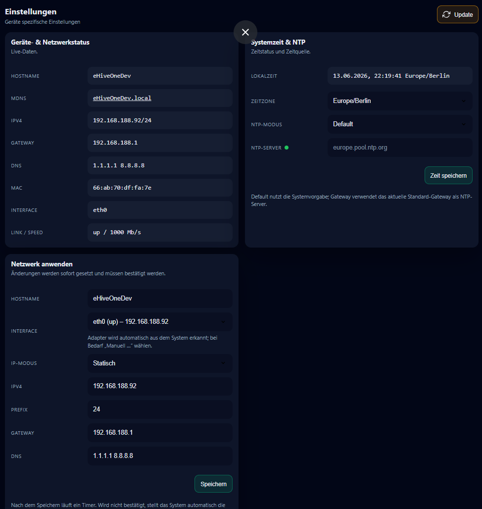 SmartHub Einstellungen für Gerät und Netzwerk