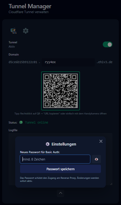 Tunnel Manager Passwortdialog für den Remote-Zugriff